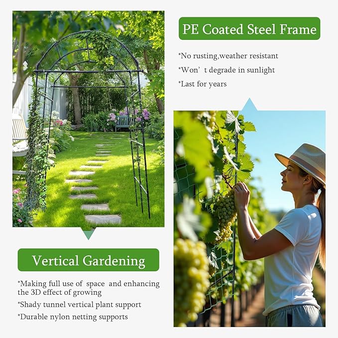 Garden Arch Arbor Trellis for Climbing Plants Outdoor, 7.8 ft Extra Tall - Image 4