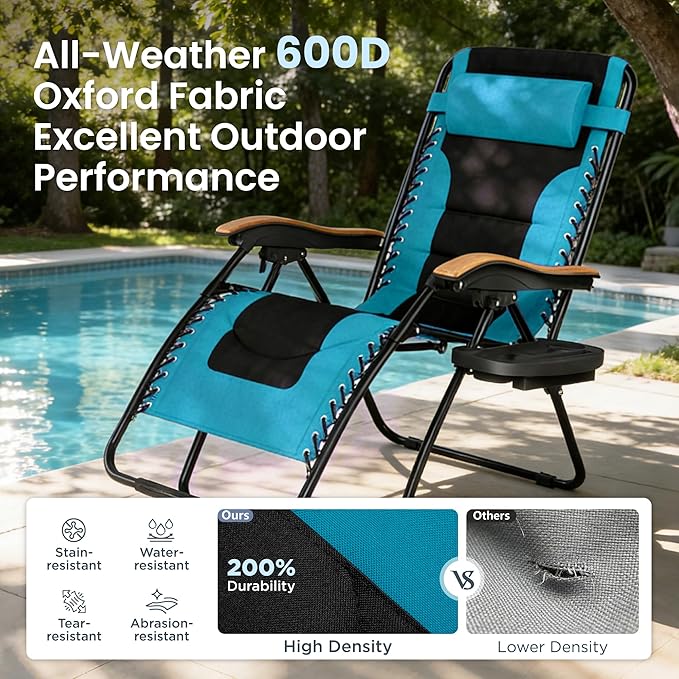 PHI VILLA XXL Oversized Padded Zero Gravity Chair Set of 2, Foldable Patio - Image 6