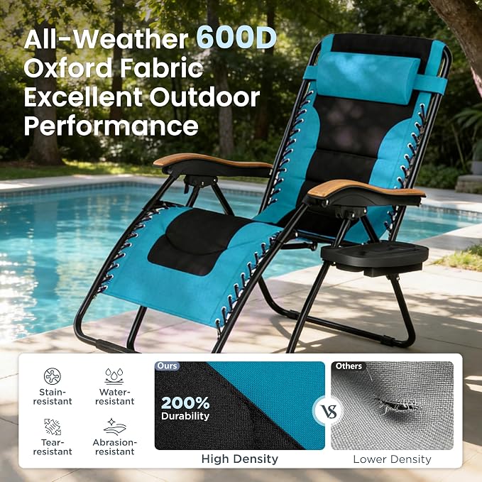 PHI VILLA XXL Oversized Padded Zero Gravity Chair, Foldable Patio Recliner - Image 6