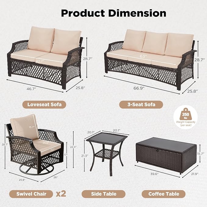 HOMREST 6 Piece Patio Furniture Set, Wicker Outdoor Conversation Sofa Set - Image 5