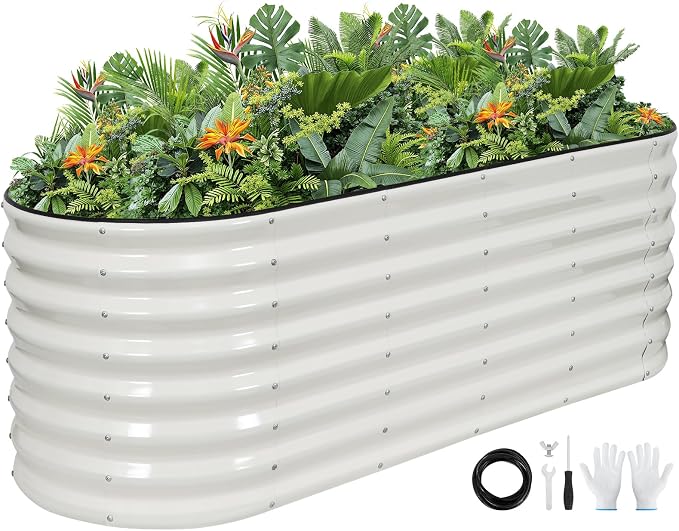 Galvanized Raised Garden Bed Outdoor 24'' Deep | Oval Metal Garden Beds by Unknown