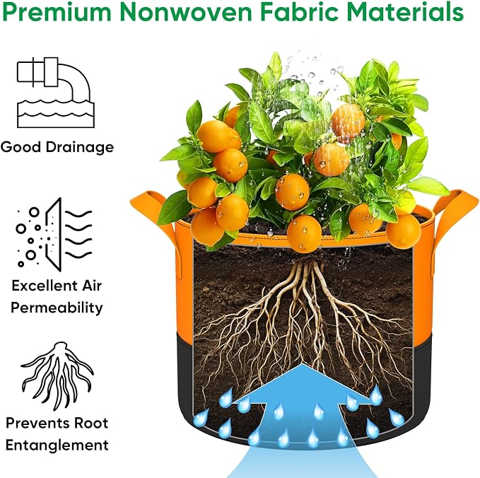 5-Gallon Grow Bags: 6 Pack Heavy Duty 350G Thickened Fabric Pots Nonwoven Felt - Image 4