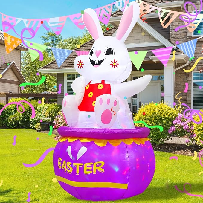 5FT Easter Bunny Inflatable Outdoor Decorations Build-in LED Lights, Cute by VIKIMORA