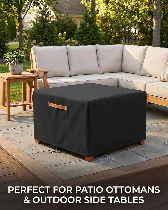 Waterproof Patio Ottoman Cover, 600D Heavy Duty Square Outdoor Side Table - Image 5