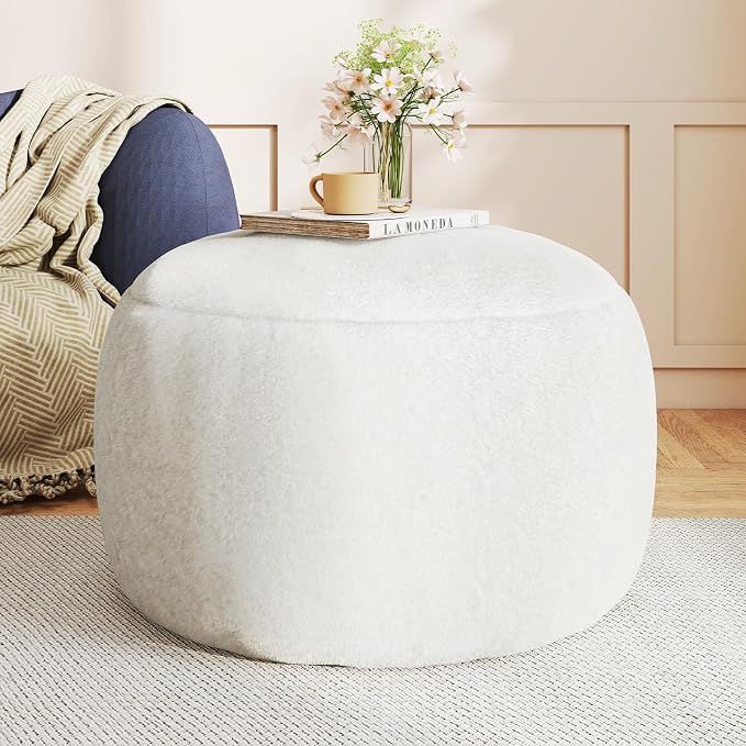Round Pouf Ottoman Foot Rest, 29 X 18Inch Floor Poufs Footstool, A Round Modern by Gericco