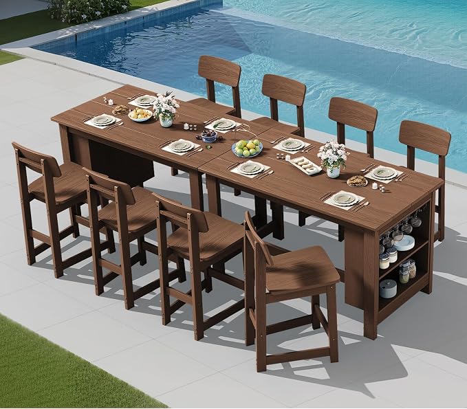 SERWALL Outdoor Bar Table and Chairs Set, 5-Piece HDPE Counter Height Patio - Image 8