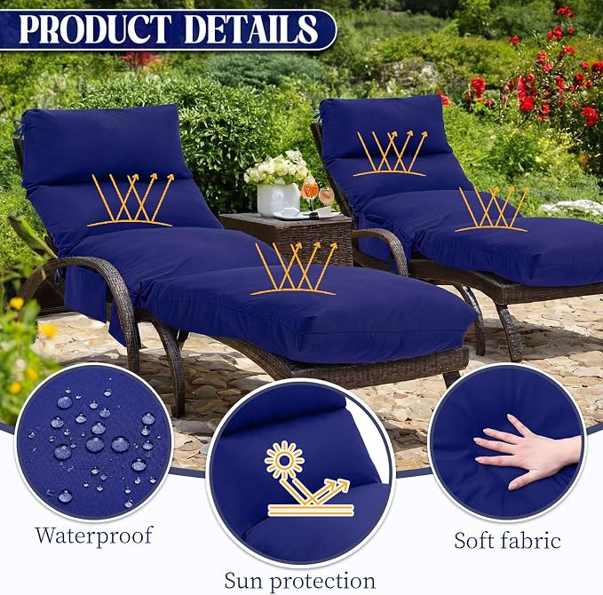 Kigley 2 Pcs Chaise Lounge Cushions, 77.9 x 20.5 x 4.7 Inch Outdoor Lounge - Image 3