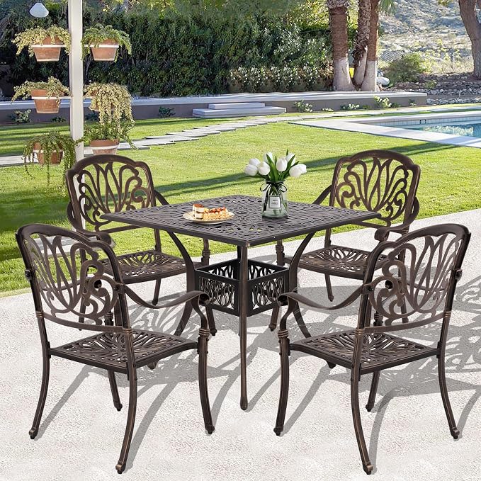 Grepatio 5 Piece Cast Aluminum Patio Dining Set Outdoor Furniture Set 4 - Image 7