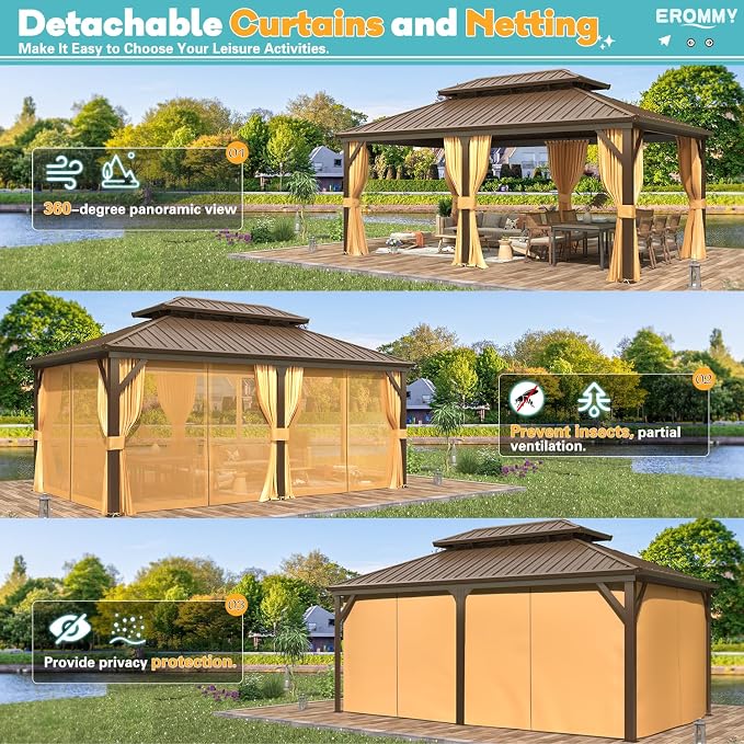 EROMMY 12' x 18' Hardtop Gazebo, Aluminum Frame Gazebos - Image 7