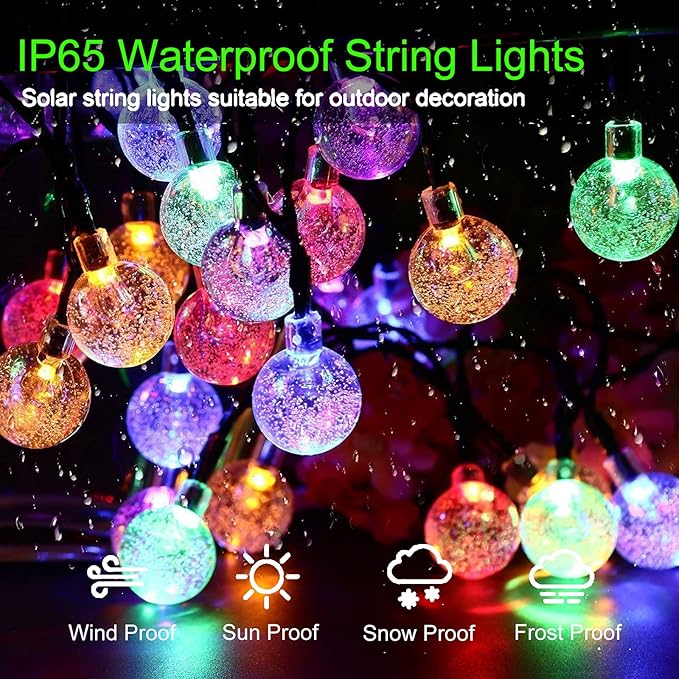 Solar String Lights Outdoor 100 Led 40 Feet Multi-Color Crystal Globe Lights - Image 3