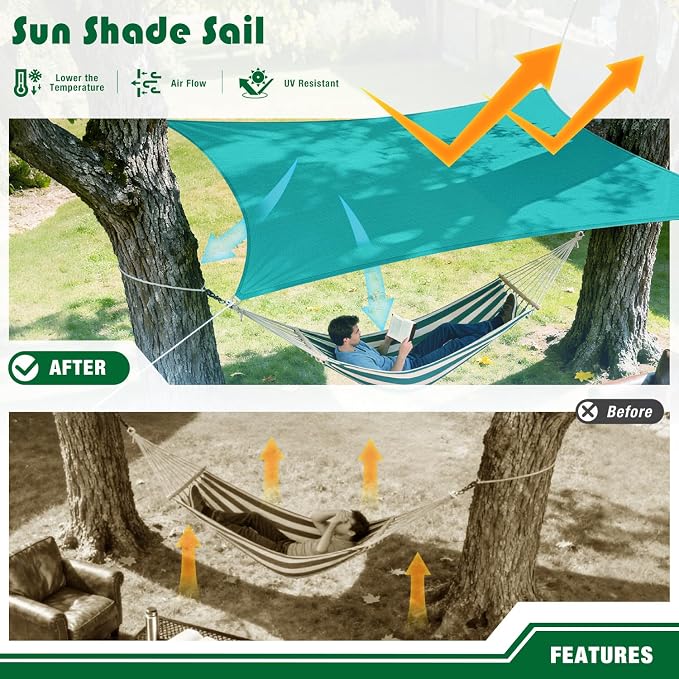Sun Shade Sail 8'x8' Rectangle Shade Canopy Patio Cover UV Block Shade Cloth - Image 4