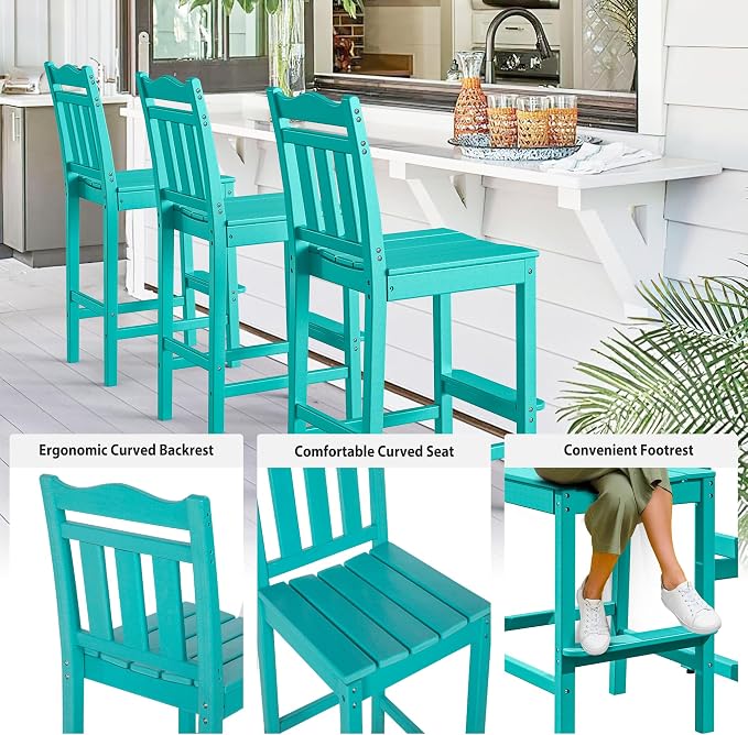 nalone Outdoor Bar Stools Set of 2, HDPE Tall Adirondack Chairs Bar Chairs - Image 4