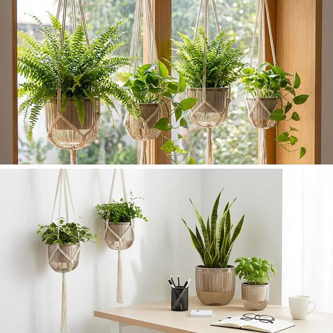 6 Pack Self Watering Hanging Planters Indoor Flower Pots Visible Water Level - Image 7