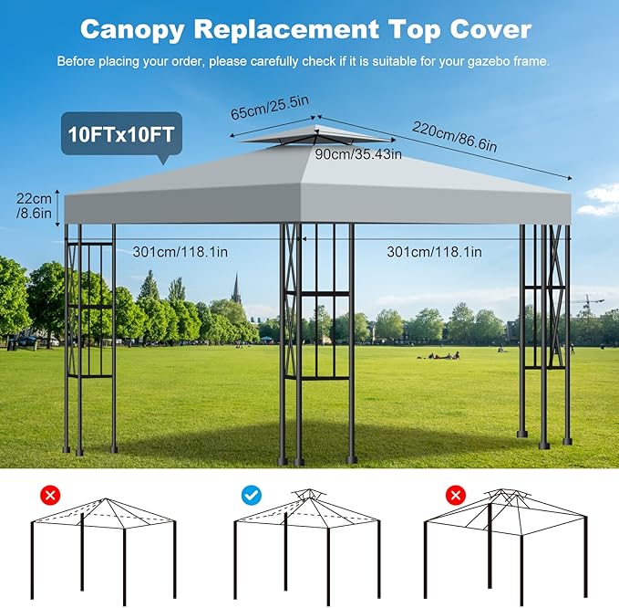 10x10 Canopy Replacement Top Cover Canopy Top Replacement, Double Layer Vented - Image 4