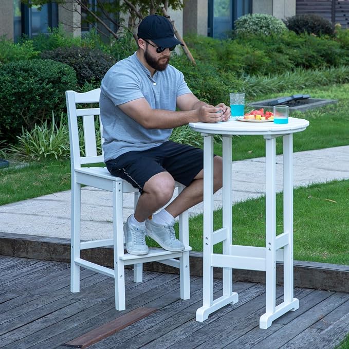 nalone Outdoor Bar Chairs and Table Set, HDPE Balcony Adirondack Chairs and - Image 4