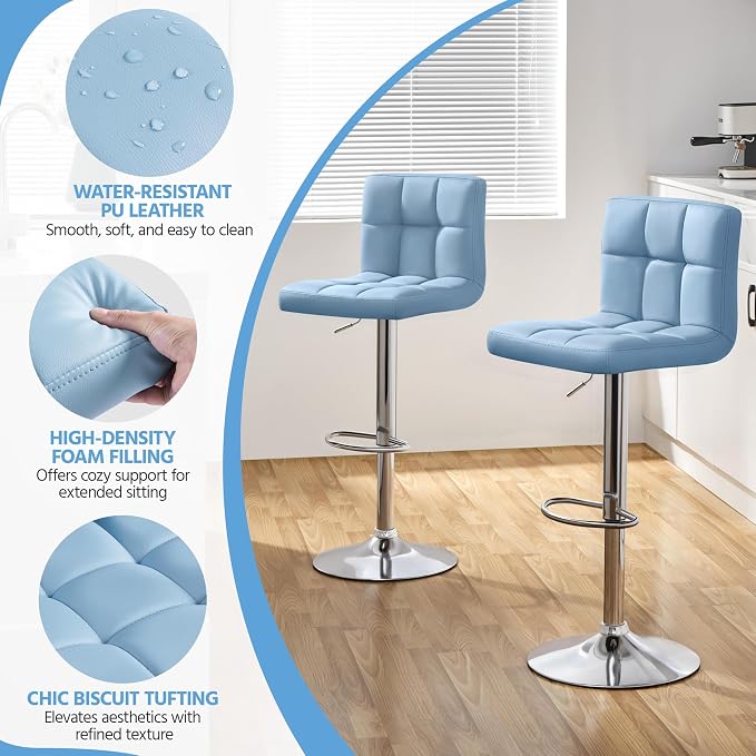 Yaheetech Bar Stools Set of 4, Adjustable PU Leather Swivel Barstools, Modern - Image 5