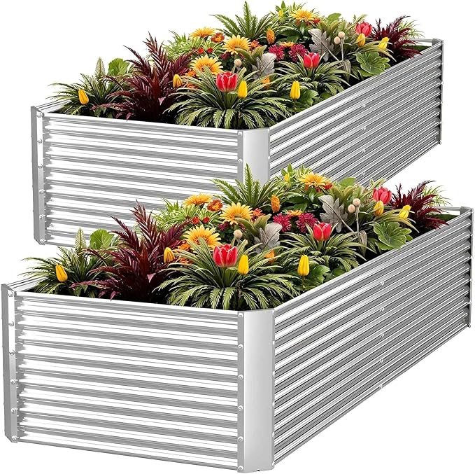 FRIZIONE 2pcs Tall 6x3x1.5ft Galvanized Raised Garden Bed Outdoor, Steel Garden by FRIZIONE