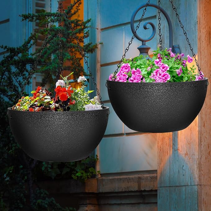 Enenes 13 Inch Large Hanging Planters 2 Pack, Plastic Plant Pots - Image 6
