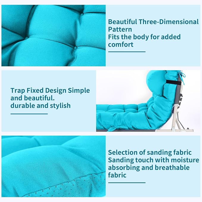Tudomro 1 Pcs Peacock Blue 66'' Outdoor Chaise Lounge Cushion Waterproof Patio - Image 4