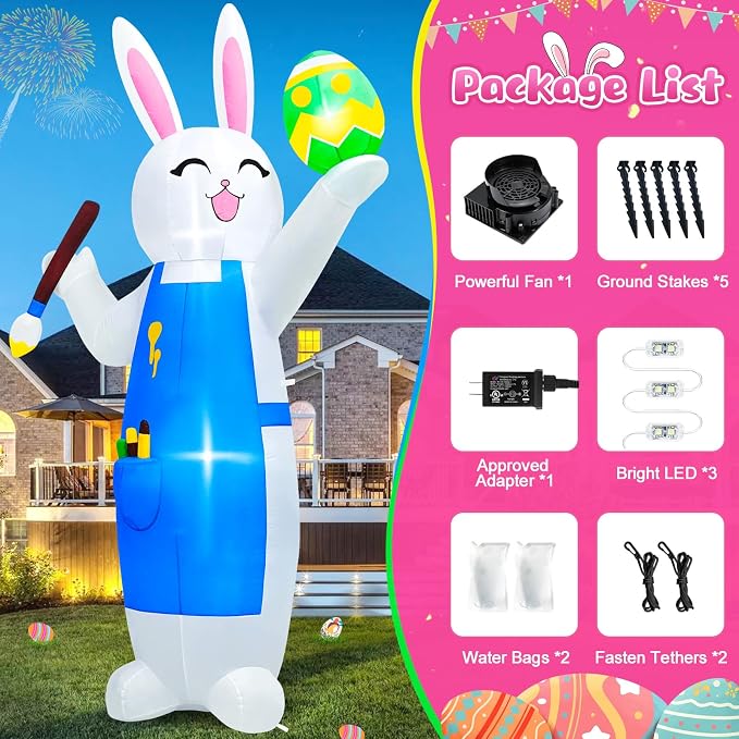 MICOCAH 8FT Easter Inflatables Outdoor Decorations Blow Up Bunny Painting Eggs - Image 6