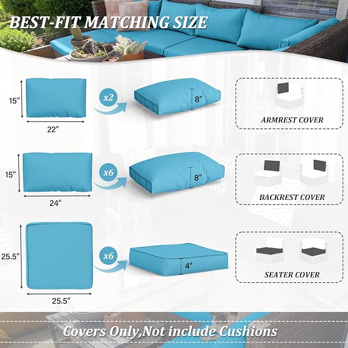 14 Pcs Outdoor Cushion Covers Patio Cushion Slipcovers Replacement Splash Proof - Image 2