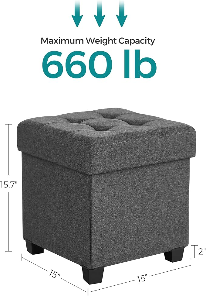 SONGMICS 15 Inches Cube Storage Ottoman, Bedroom Bench - Image 3