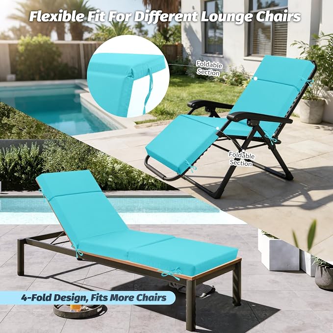 Outdoor Chaise Lounge Cushion 72" x 21" x 3", 4-Section Folding Patio Lounge - Image 6