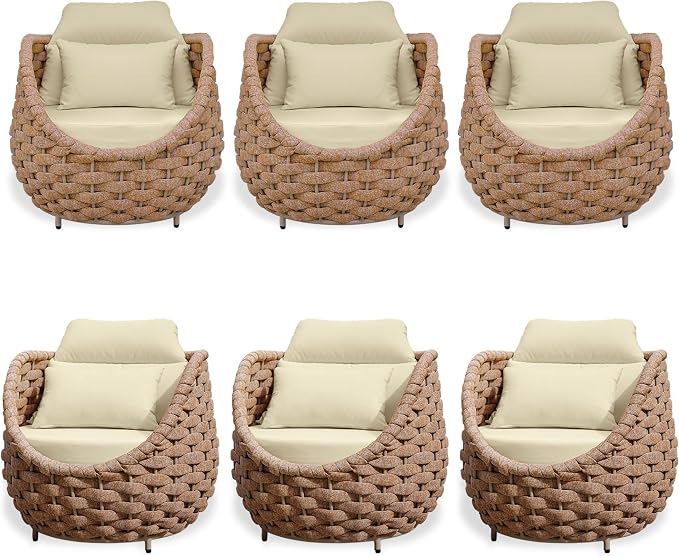 TWT 6 Pieces Patio Sofas, All-Weather Teslin Rope Balcony Furniture by TWT