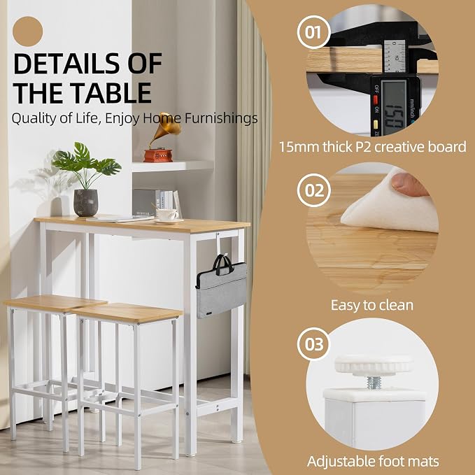Finnhomy Bar Table Set, 39.3" Pub Table High Top Table, Rectangular Bar Height - Image 6