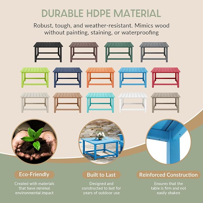 WestinTrends Malibu Low Outdoor HDPE Square Patio Coffee Table, Pacific Blue - Image 6