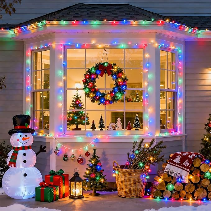 JMEXSUSS Multicolor Christmas Tree Lights Outdoor Indoor Clear Wire, 200 LED - Image 5