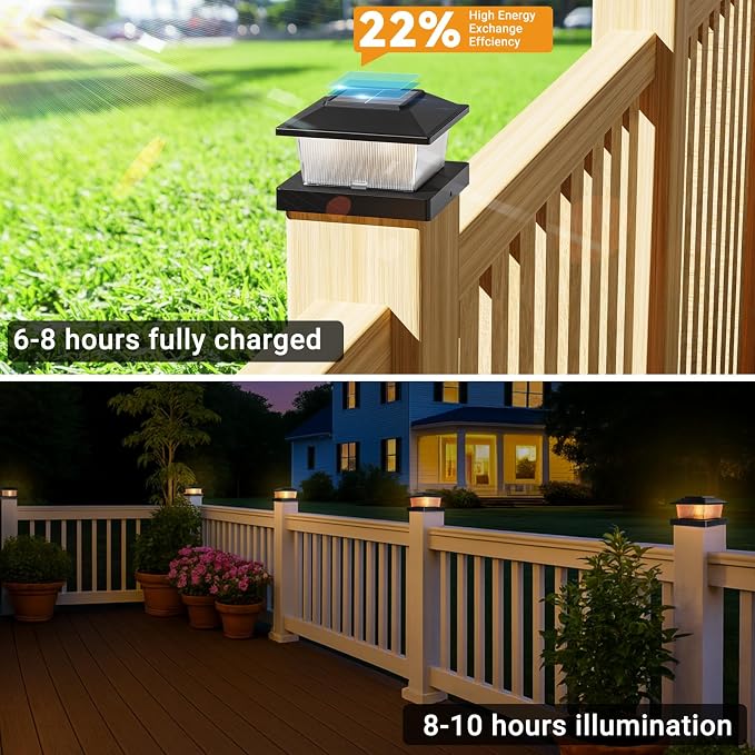 btfarm 4x4 Solar Flame Post Cap Lights Outdoor, 4 Pack Flickering Flame Fence - Image 3