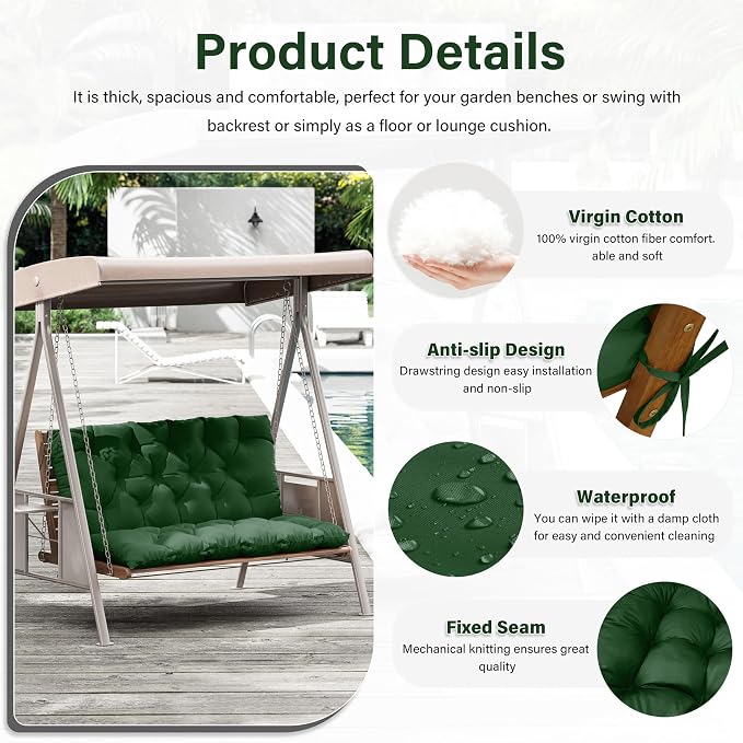 Porch Swing Cushion with Backrest, Waterproof Bench Cushion - Image 3