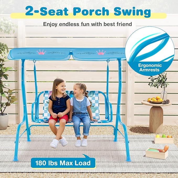 Costzon Kids Porch Swing, All-Weather Patio Swing Bench Hammock w/Adjustable - Image 3
