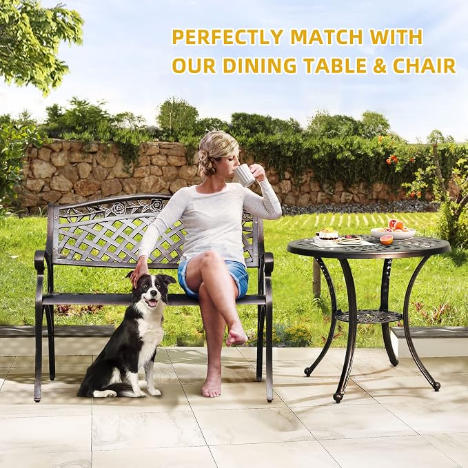 DWVO Cast Aluminum Outdoor Bench, 39.4’’ Patio Garden Benches - Image 6