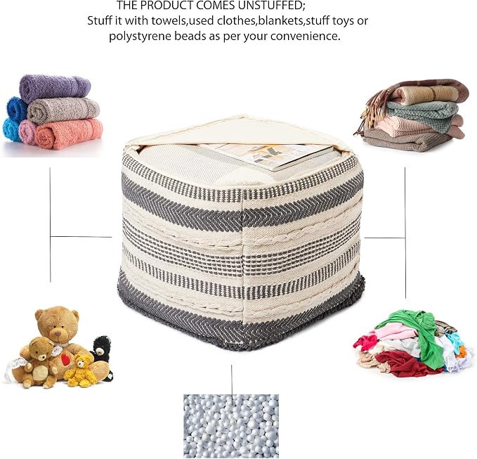 REDEARTH · UNSTUFFED Pouf Ottoman Cover Textured Cube Bean Bag Poof Pouffe - Image 4
