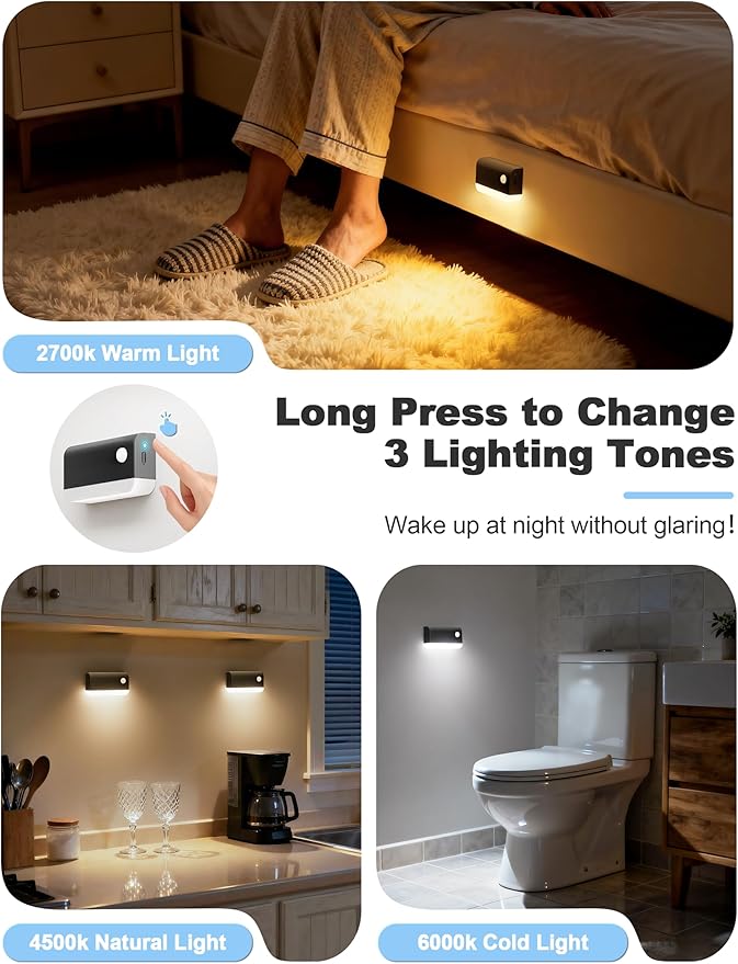VOLISUN Motion Sensor Stair Light Indoor Rechargeable 3 Pack, Night Lights - Image 5