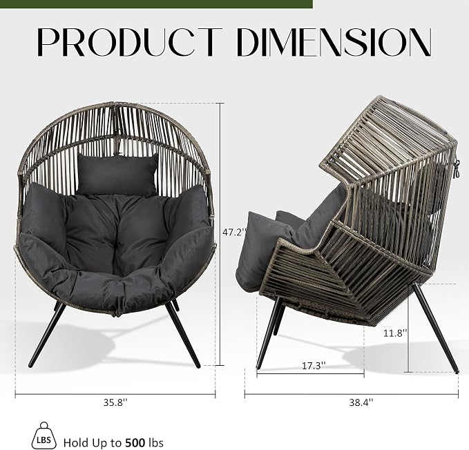 JAMFLY Egg Chair Wicker Outdoor Chairs, Oversized Patio Chair Oversized Lounger - Image 2