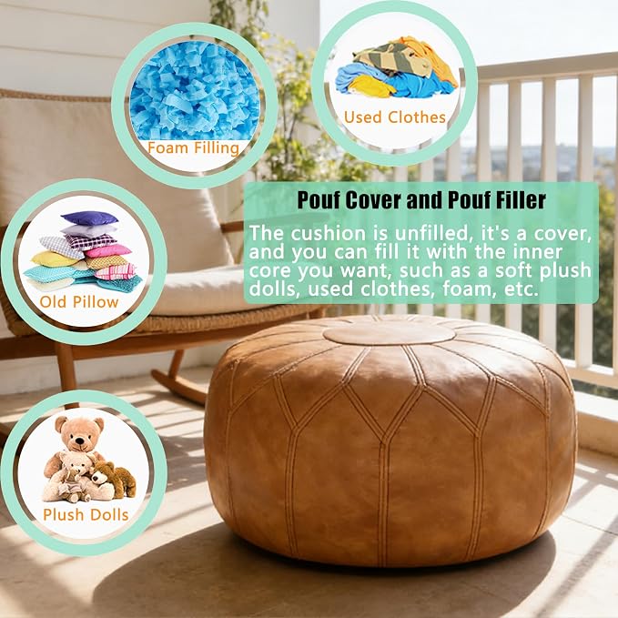 Thgonwid Unstuffed Moroccan Faux Leather Pouf Ottoman - Image 5