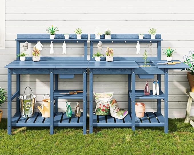 SERWALL Outdoor Potting Bench 2-Piece Set, Rot-Resistant HDPE Potting Table by SERWALL