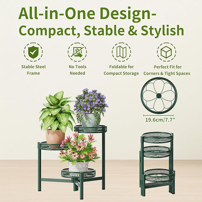 Plant Stand Indoor Outdoor, 3 Tier Corner Metal Flower Display Holder Shelf - Image 5
