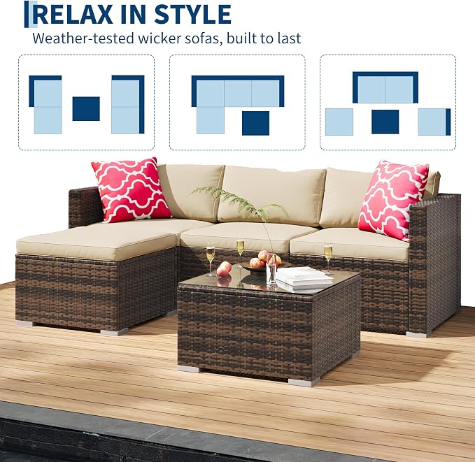GAOMON 5-Piece All-Weather Patio Furniture Set, Convertible Outdoor Sectional - Image 7