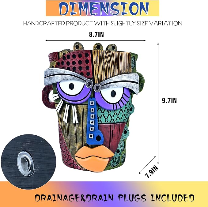 Abstract Face Planter Pots for Plants, Hand-Painted Colorful Flower Pots - Image 3
