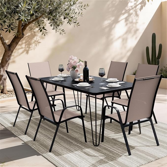 JEAREY Patio Dining Chairs Set of 6, Outdoor Stackable Dining Furniture Set - Image 2