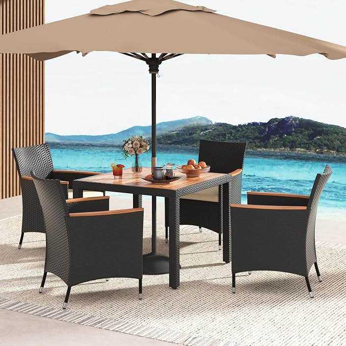 Tangkula 5 Pieces Rattan Outdoor Dining Set - Image 3