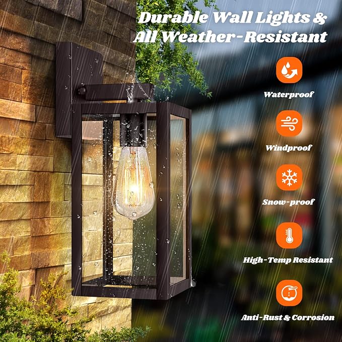 Brightever 2-Pack Outdoor Wall Light Fixtures, Modern Outside Front Porch Lights - Image 2