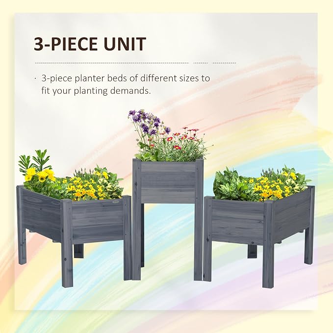 Outsunny Raised Garden Bed Set of 3, Wooden Elevated Planter Box - Image 3