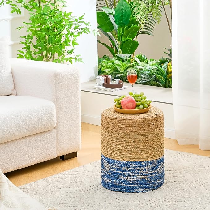 Wimarsbon Natural Seagrass Foot Stool, Hand Weaving Round Ottoman, - Image 9