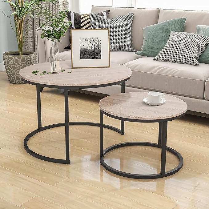 HOJINLINERO Round Coffee Table, Nesting Coffee Table Set of 2, Center Tables - Image 8