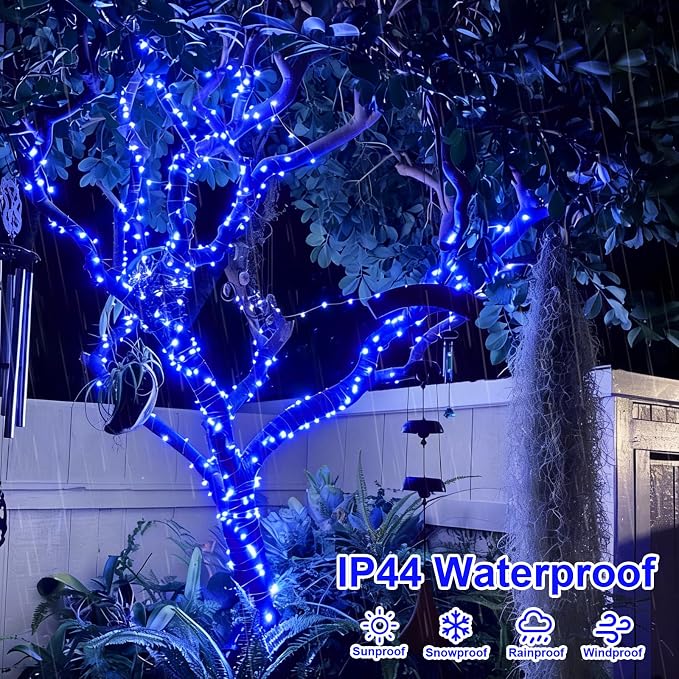 QITONG 4 Pack Solar Fairy Lights, Each 33ft 100 LED Blue Christmas String Light - Image 3